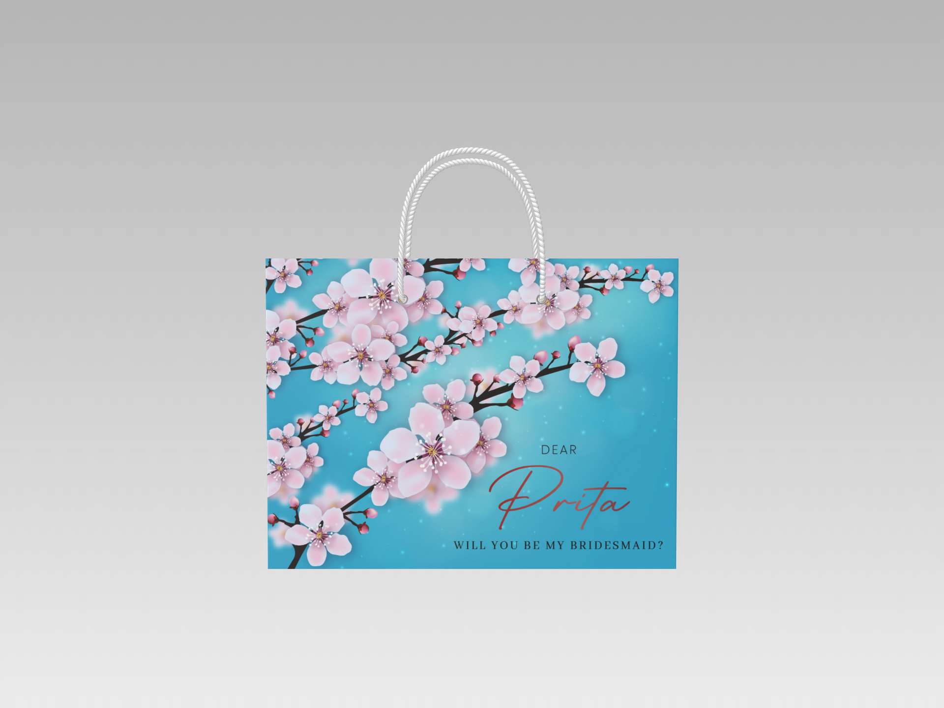 Wedding Gift Bag Bridesmaid Sakura Blossom Elegant Blue - Image 1
