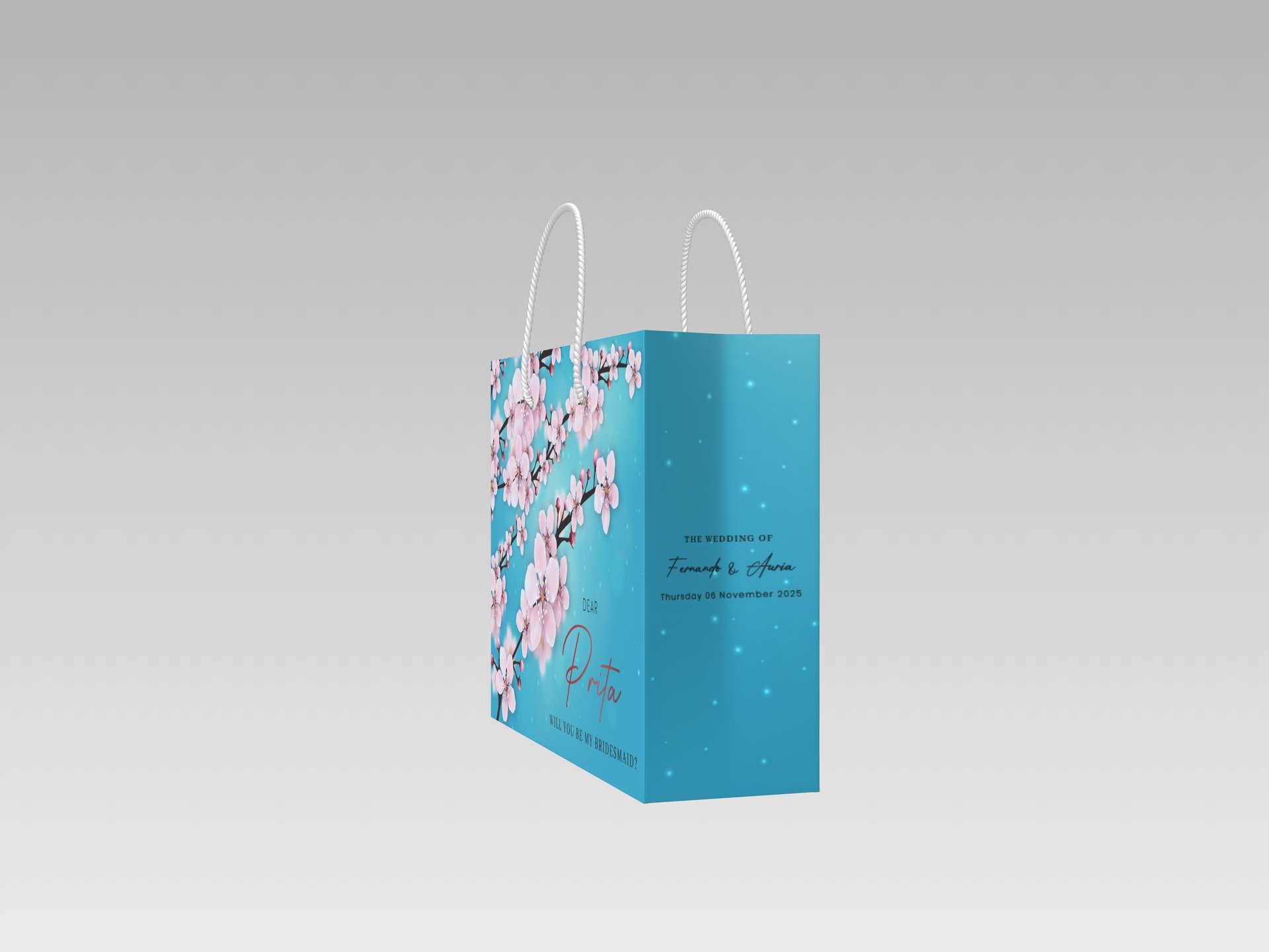 Wedding Gift Bag Bridesmaid Sakura Blossom Elegant Blue - Image 2