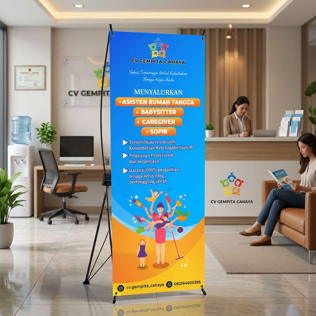 X-Banner Desain Tema Penyalur Tenaga Kerja Biru Orange - Image 1