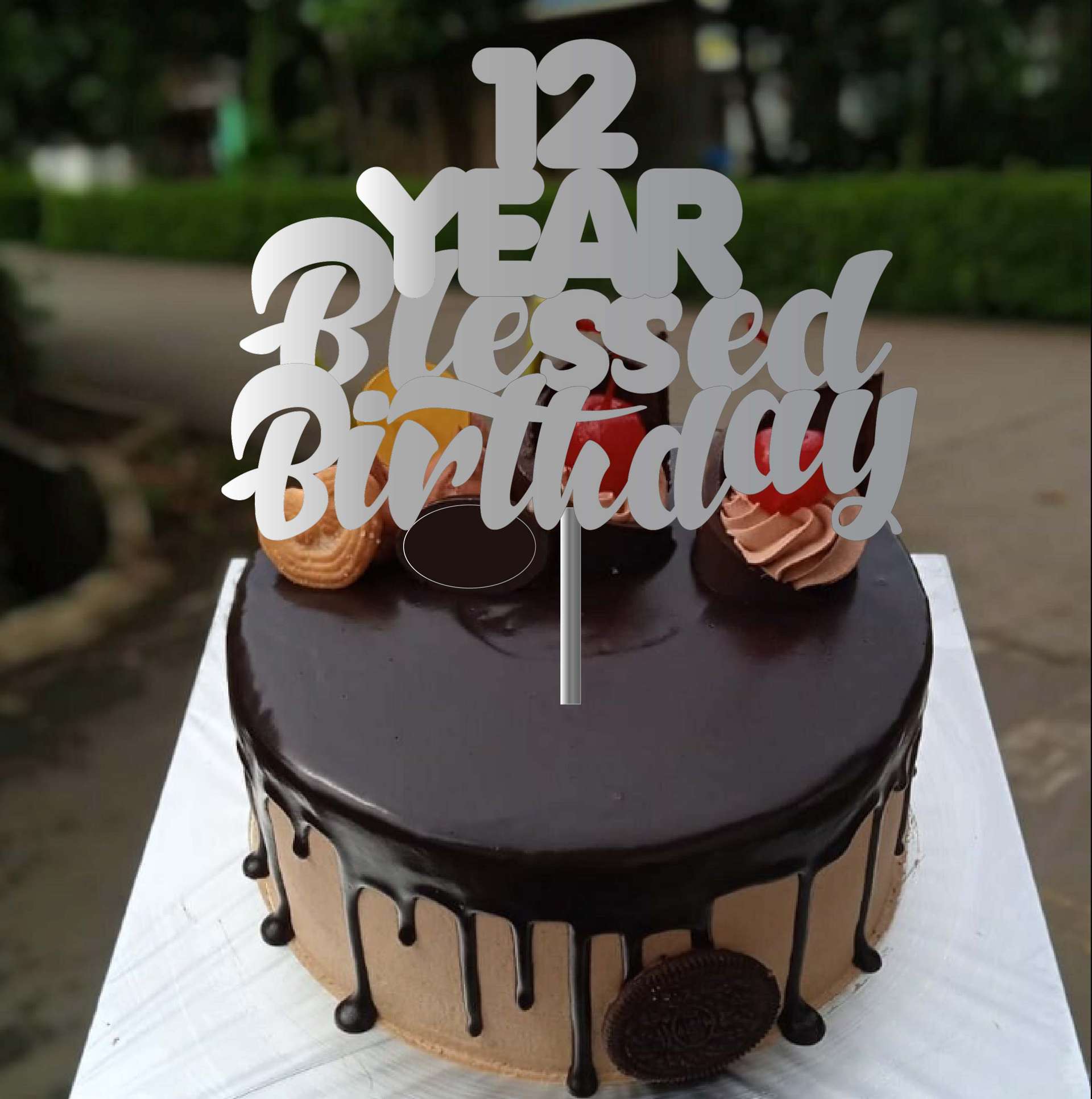 Topper Akrilik Silver Custom Nama Unik Blessed Birthday - Image 1
