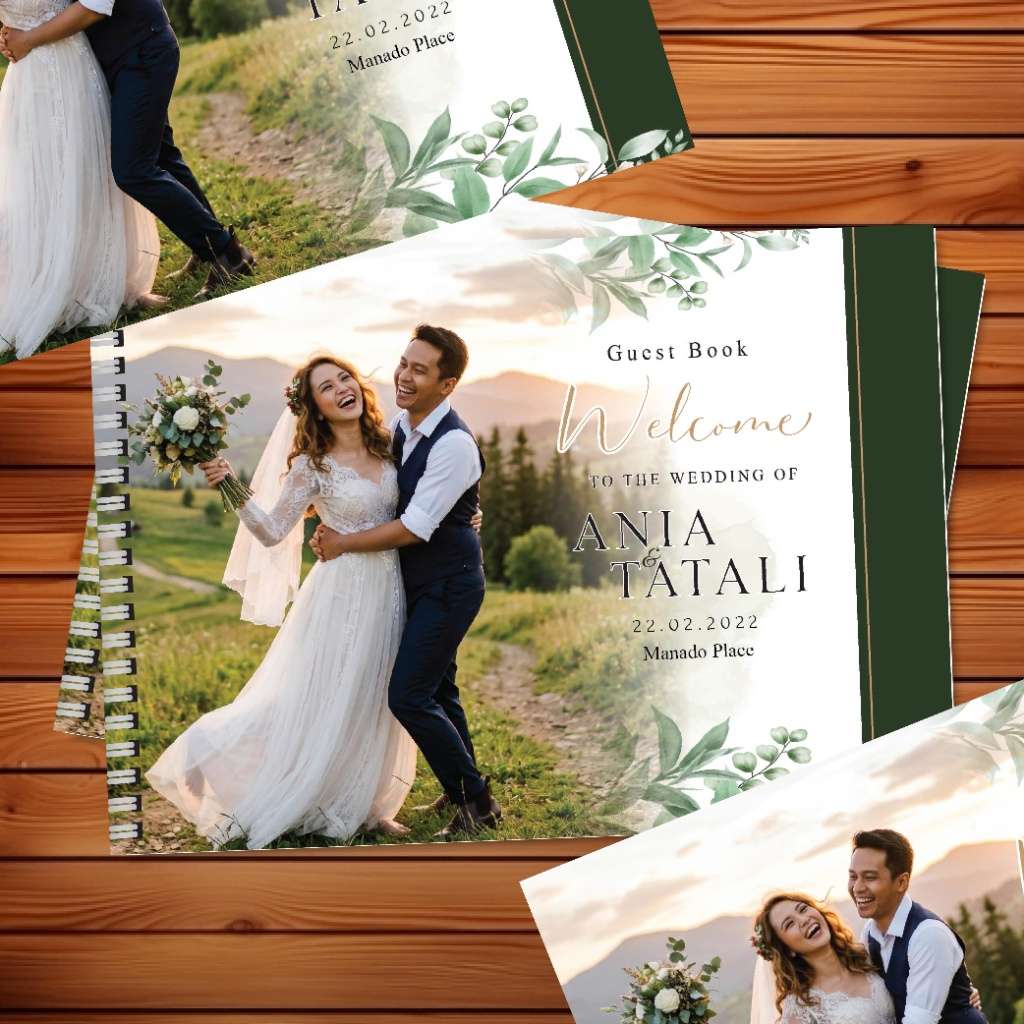 Buku Tamu Wedding Guest Book Tema Hijau Flora Segar - Image 1