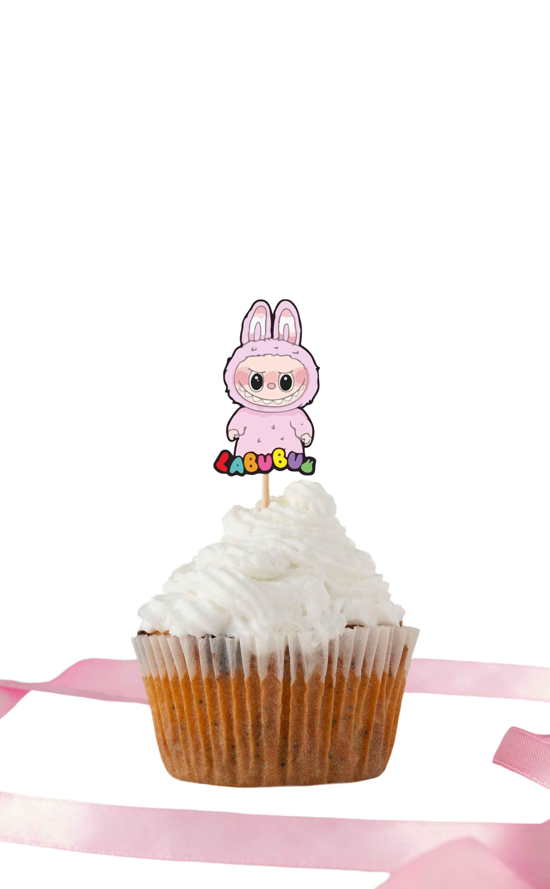 Topper Kue Ulang Tahun Anak Tema Labubu Kawaii Pink - Image 7
