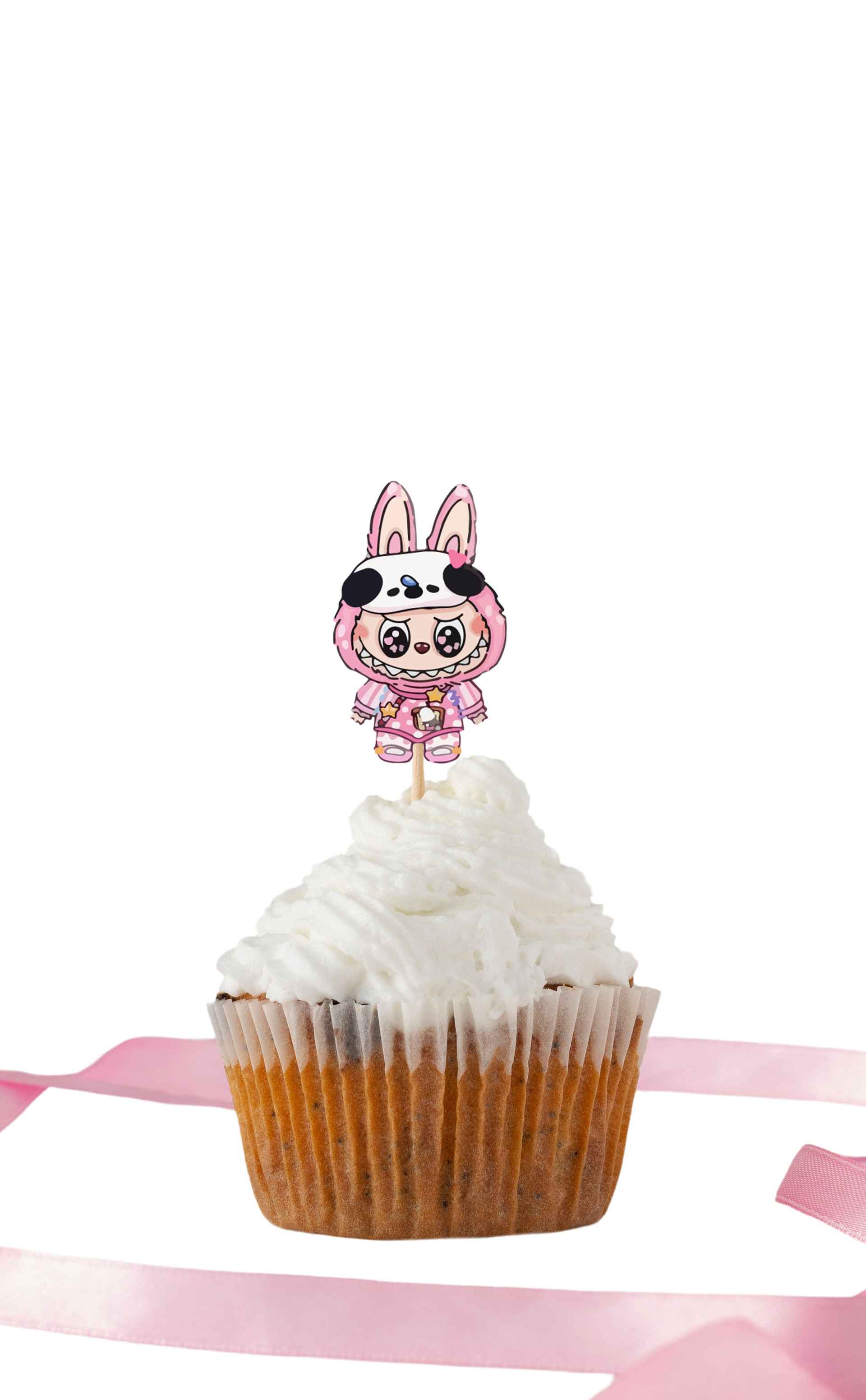 Topper Kue Ulang Tahun Anak Tema Labubu Kawaii Pink - Image 8