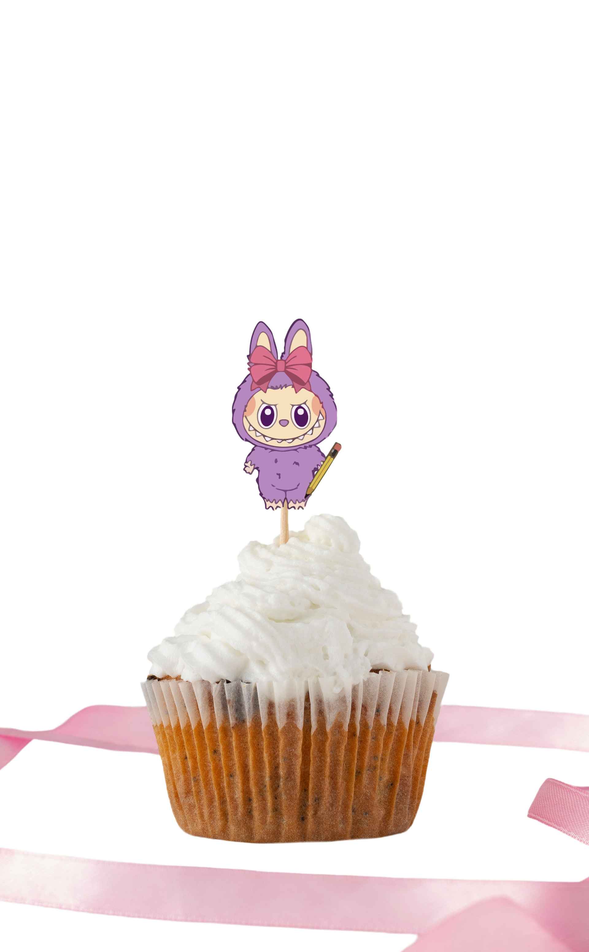 Topper Kue Ulang Tahun Anak Tema Labubu Kawaii Pink - Image 9