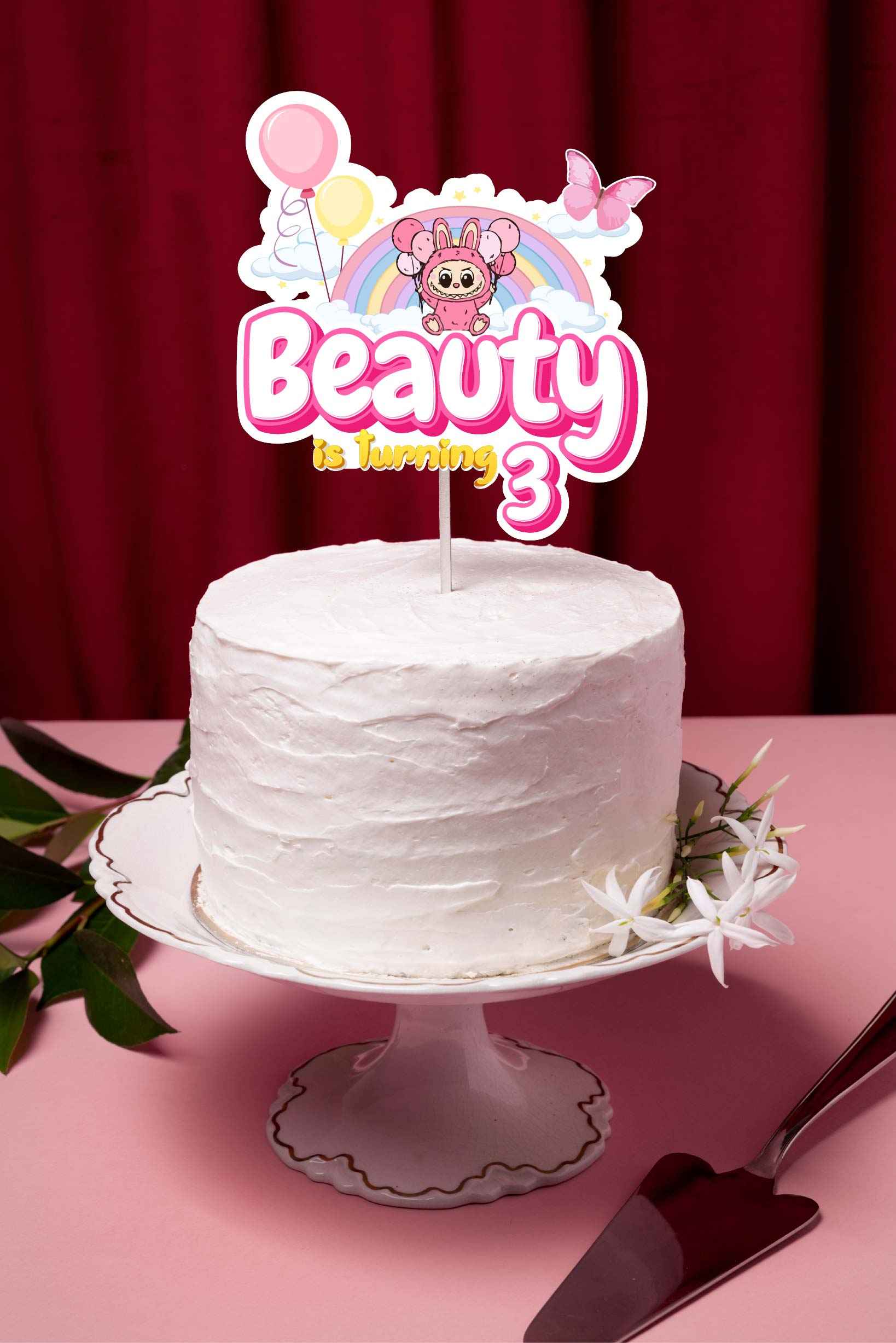 Topper Kue Ulang Tahun Anak Tema Labubu Kawaii Pink - Image 1