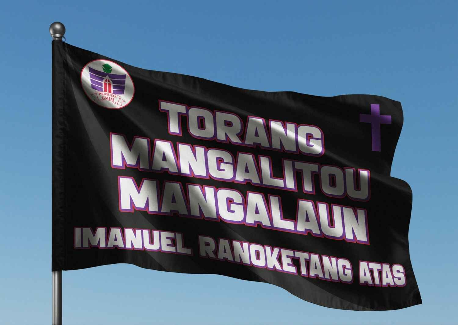 Template Bendera Pemuda GMIM untuk Acara Rohani dan Kegiatan Jemaat - Kata kata Daerah - Image 1