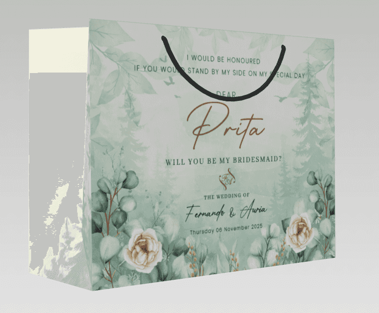 Wedding Gift Paper Bag Bridesmaid Invitation Elegant Green Floral - Image 3