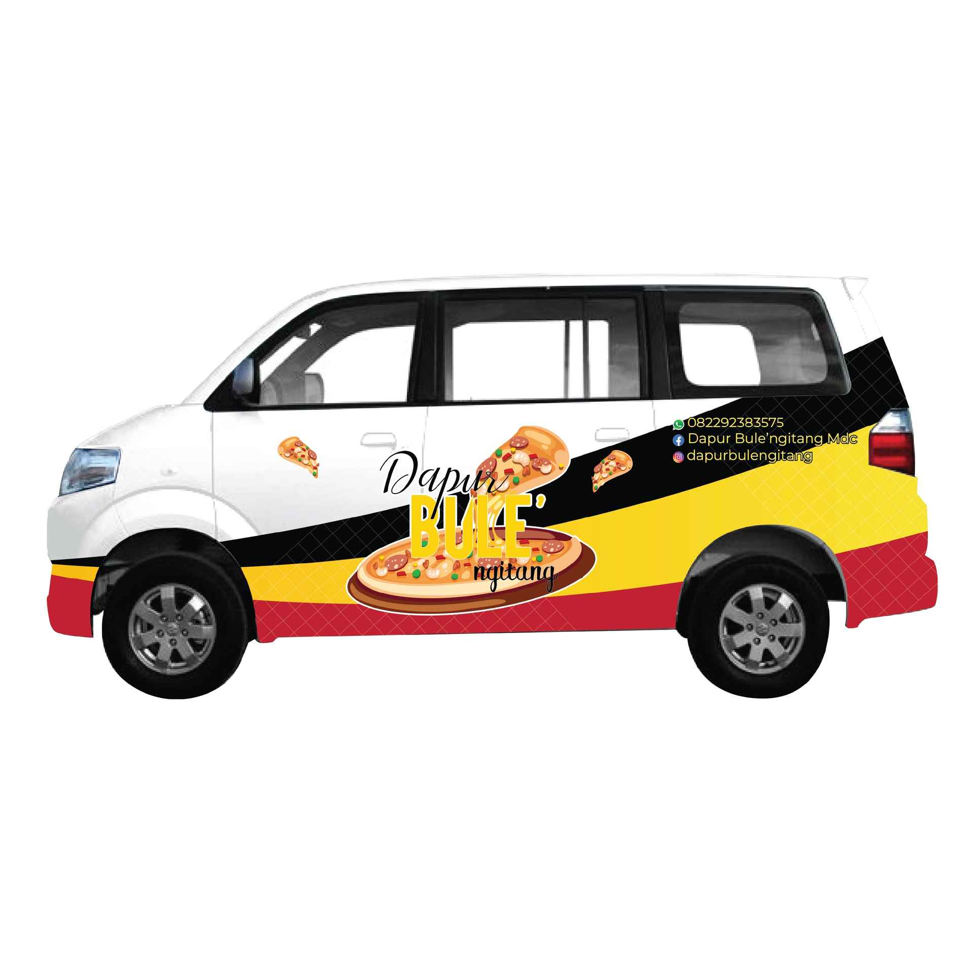 Branding Mobil Full Body UMKM Pizza Merah Kuning Hitam - Image 3