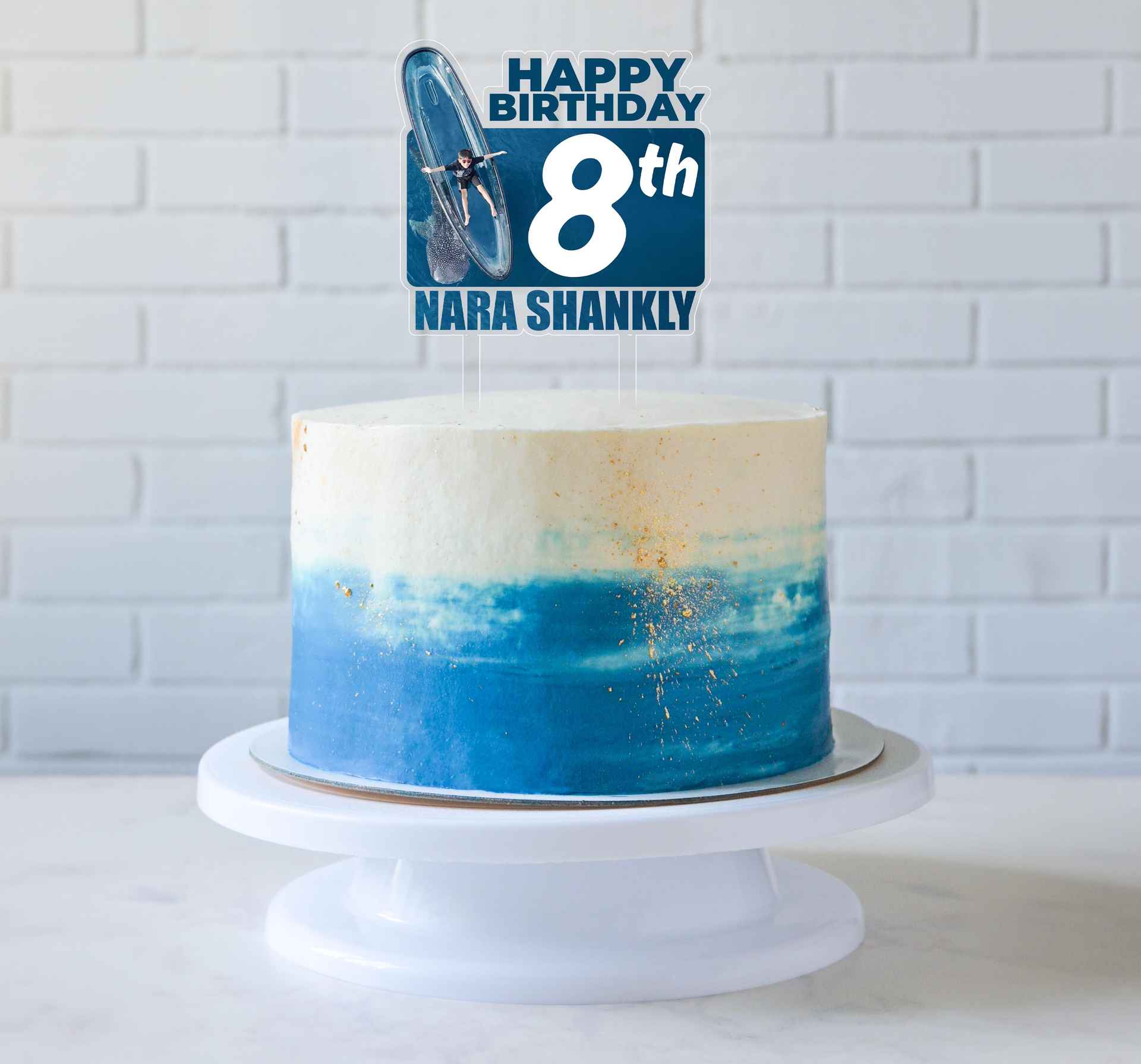 Topper Ulang Tahun Anak Bahan Acrylic Dengan Tema Warna Biru Tua Laut - Image 1