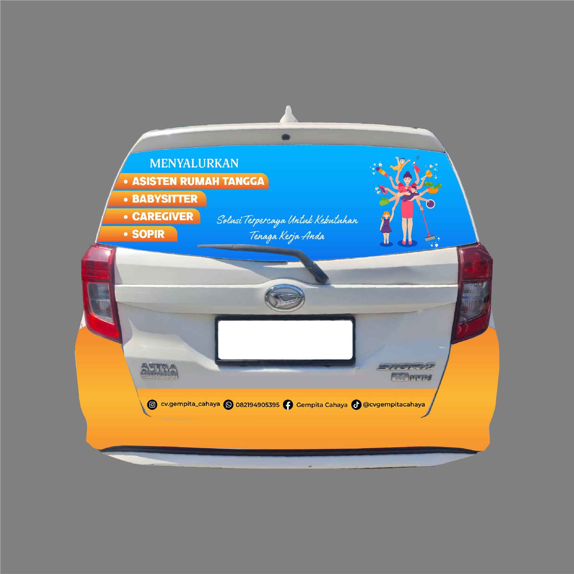 Branding Stiker Mobil Sigra Biru Orange Gempita Penyalur Tenaga Kerja - Image 4