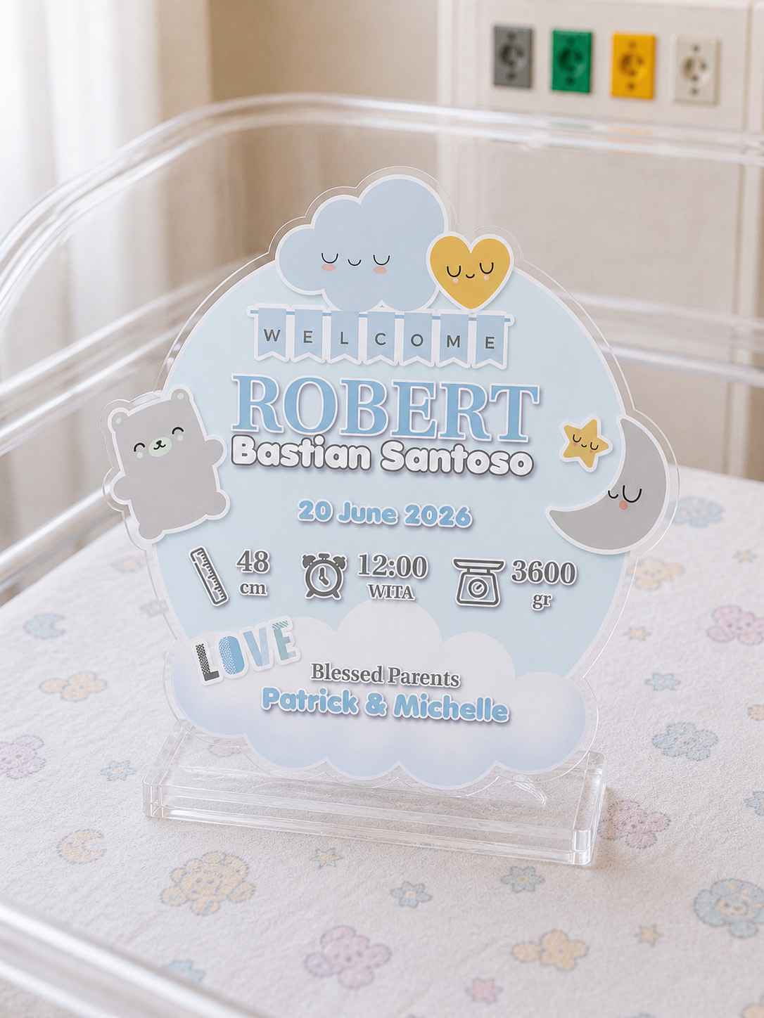 Baby Board Akrilik Custom Tema Welcome Baby Blue - Image 1