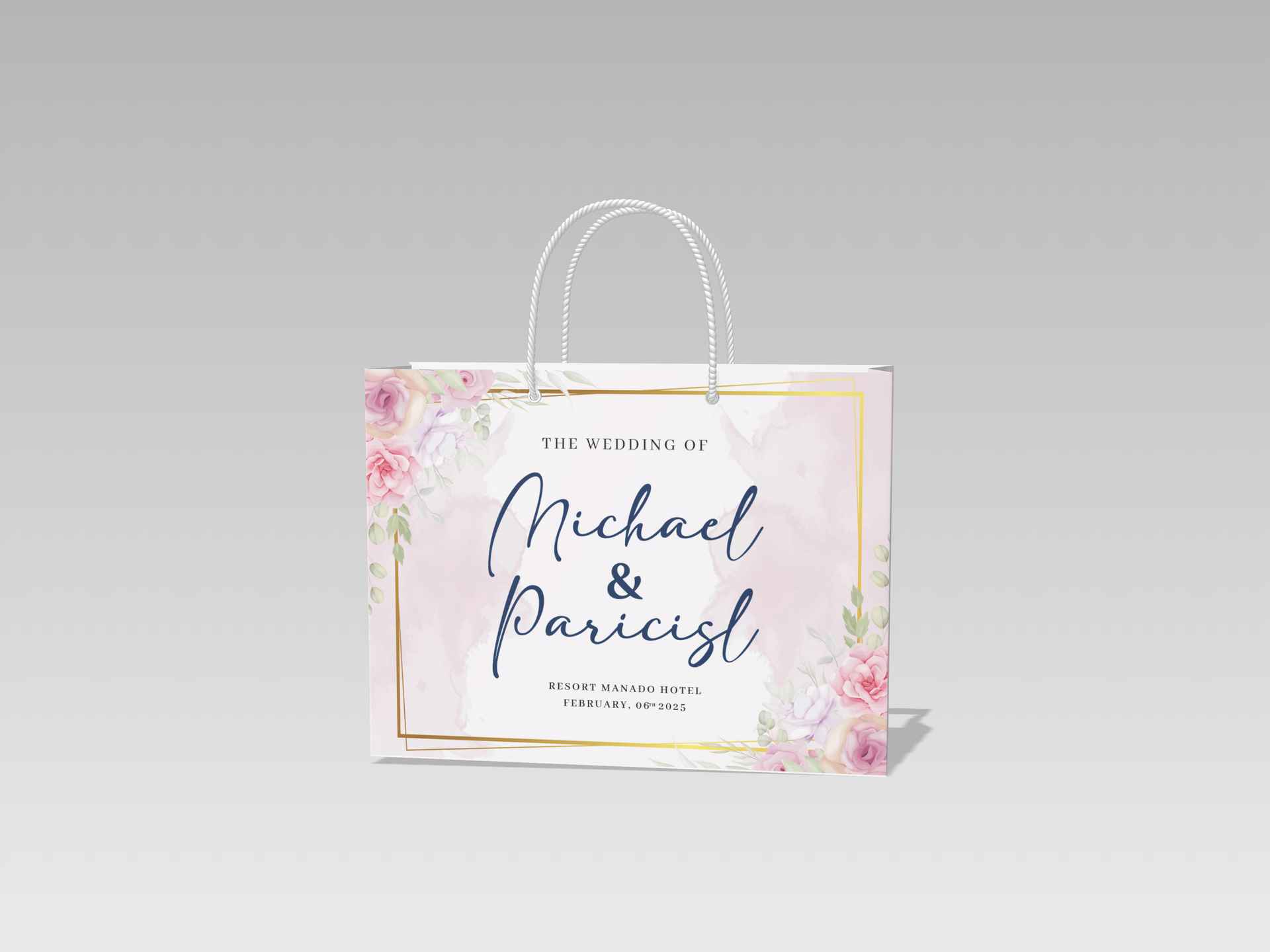 Paper Bag Bridesmaid Wedding Custom Tas Souvenir Pernikahan Elegan Floral Pink - Image 1