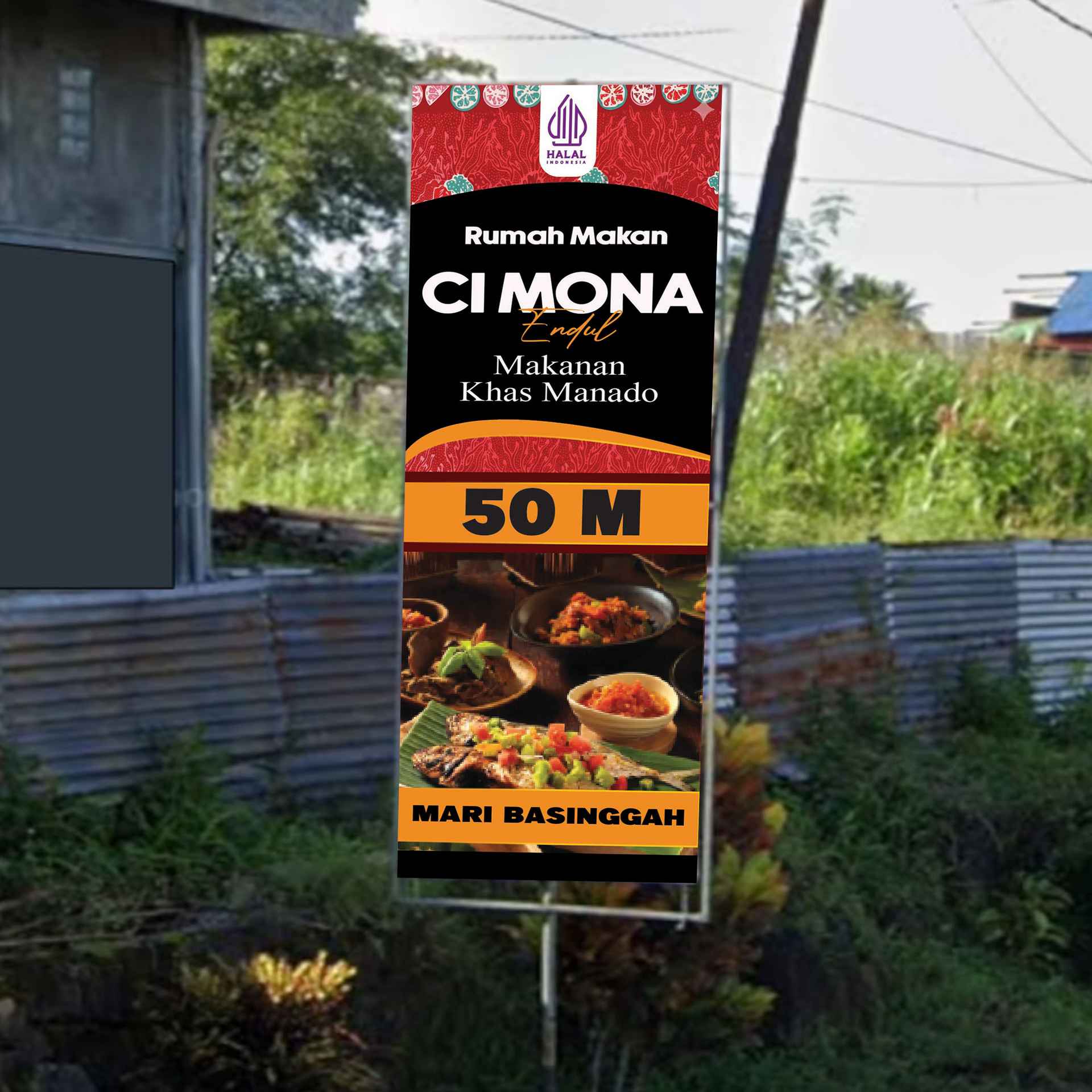 T Banner Rumah Makan Penanda Jalan Merah Orange Hangat - Image 1