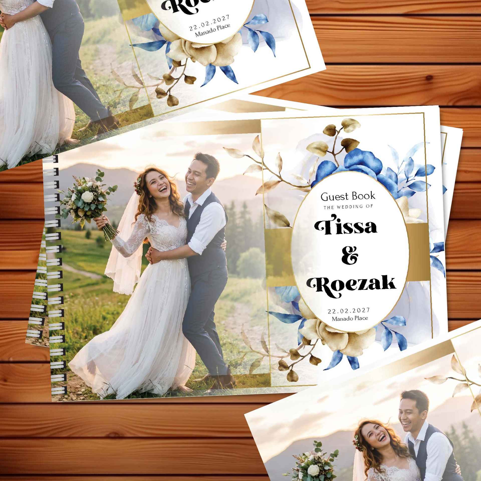 Buku Tamu Wedding Guest Book Tema Flower Gold - Image 1
