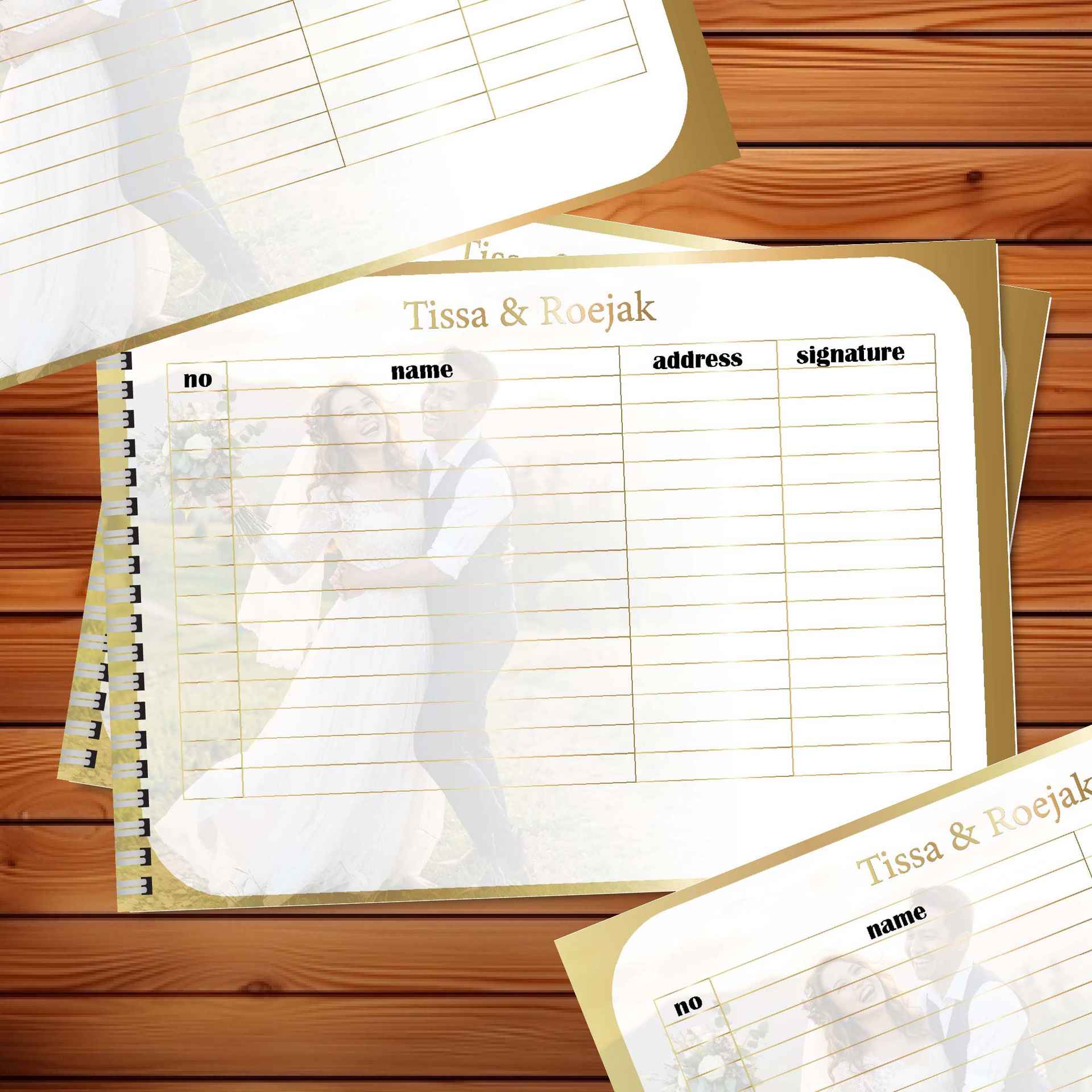 Buku Tamu Wedding Guest Book Tema Flower Gold - Image 3