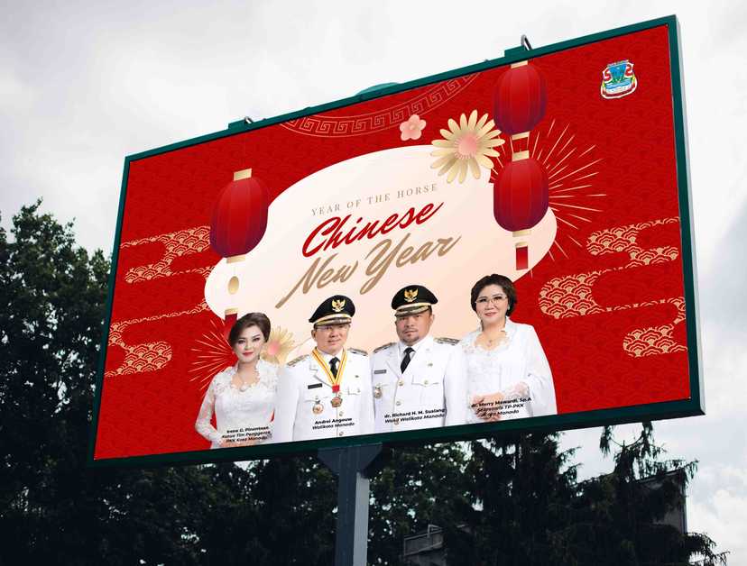 Billboard Baliho Ucapan Chinese New Year Merah - Year of the Horse Kota Manado - Image 1