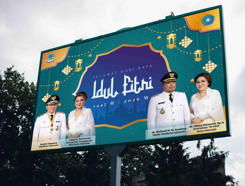 Billboard Ucapan Selamat Hari Raya Idul Fitri 1447 H / 2026 M Pemerintah Kota Manado - Image 1