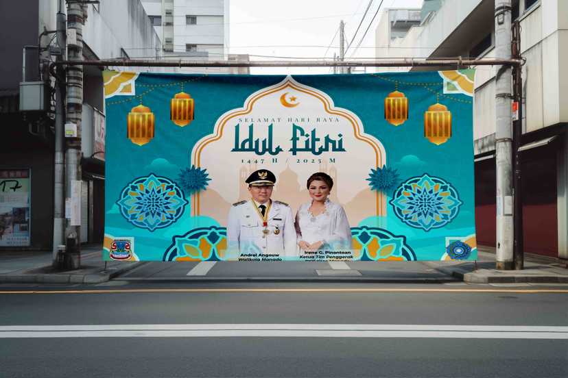 Billboard Ucapan Selamat Hari Raya Idul Fitri 1447 H / 2025 M Wali Kota & Ketua TP-PKK Kota Manado - Image 2