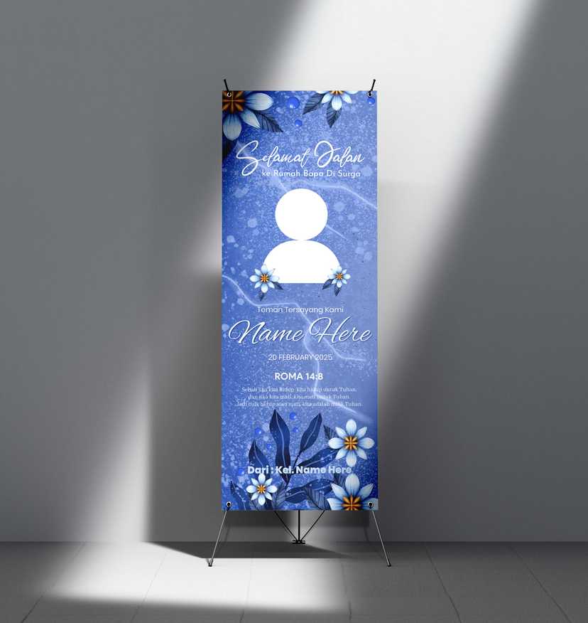 X-Banner Duka Cita Biru Floral – Selamat Jalan ke Rumah Bapa di Surga - Image 1