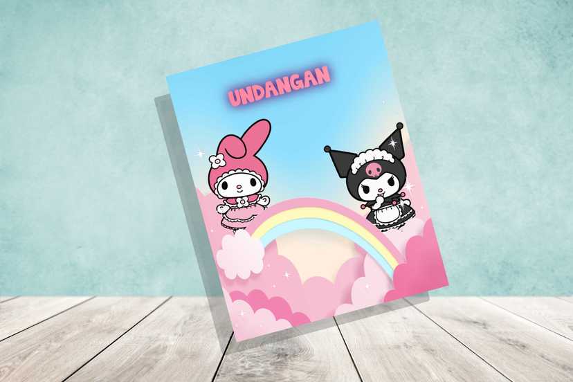 Undangan Tarik Ulang Tahun Anak Tema Kuromi x Melody Pull Card Lucu & Pastel Custom - Image 2