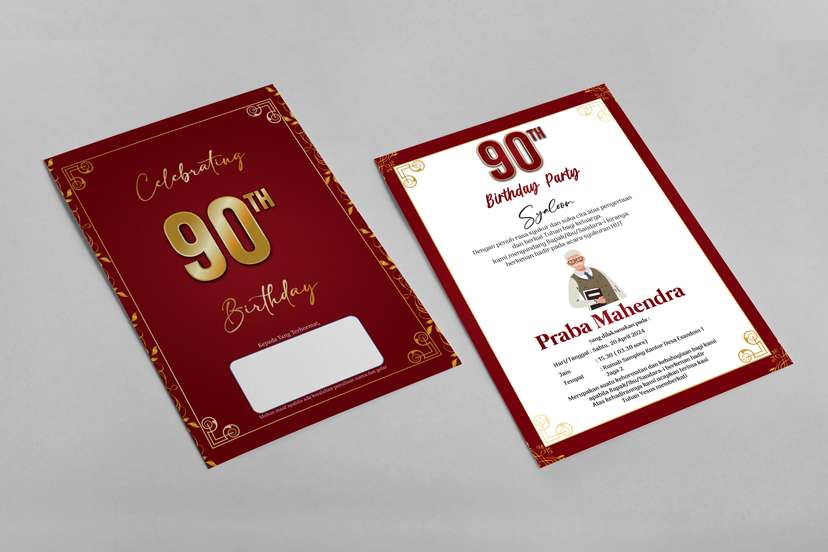 Undangan Ulang Tahun 90 Tahun Tema Merah - Image 1