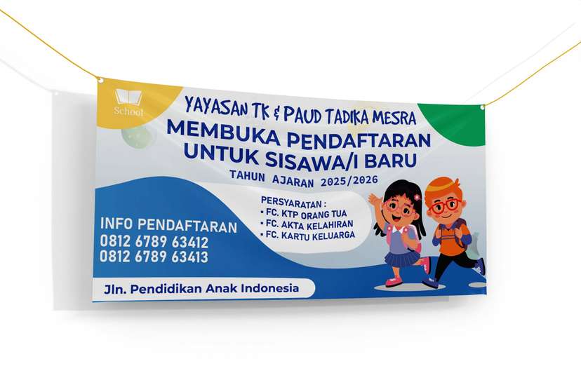Banner Penerimaan Siswa Baru TK dan Paud Desing Simple Biru Kuning Hijau - Image 1