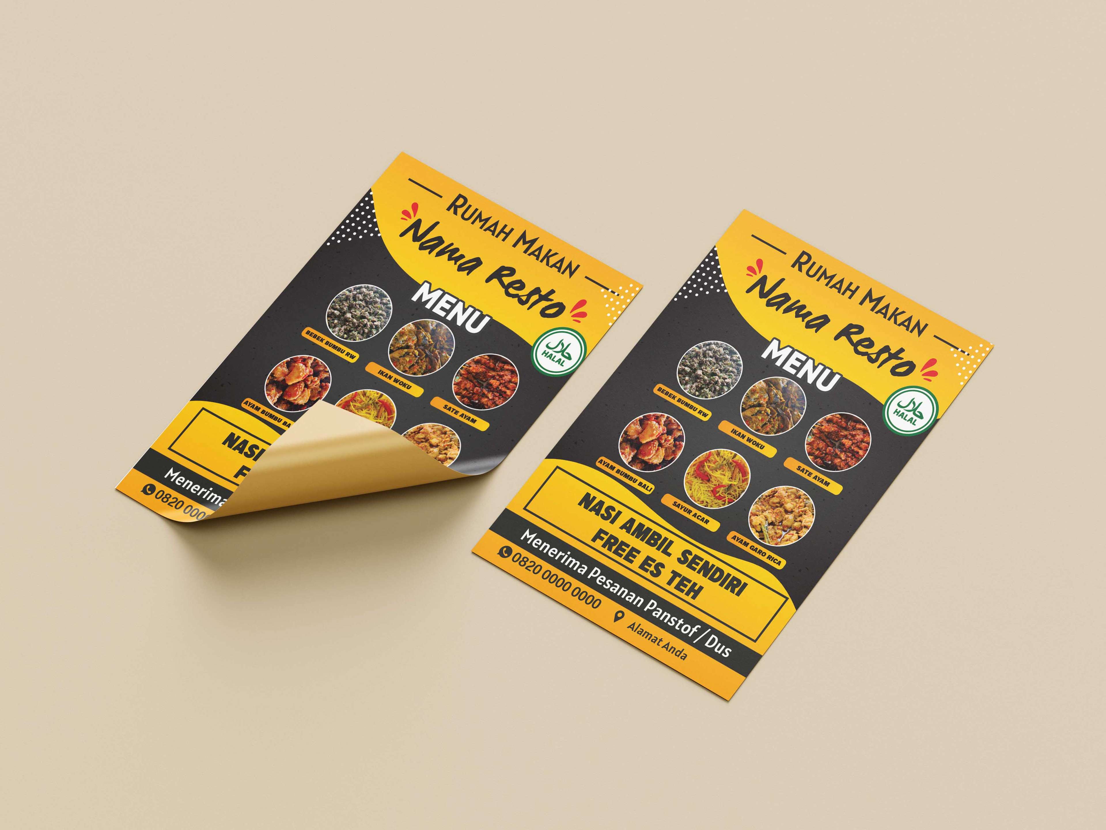 Flyer Menu Makanan Lengkap Kuning Hitam - Front view