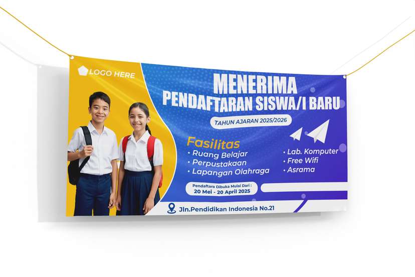Banner Penerimaan Siswa Baru Degan Warna Biru Kuning Simple - Image 1