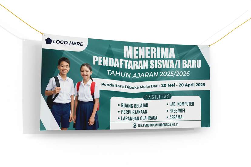 Banner Sekolah Penerimaan dan Pendaftaran Murid Baru Warna Hijau - Image 1