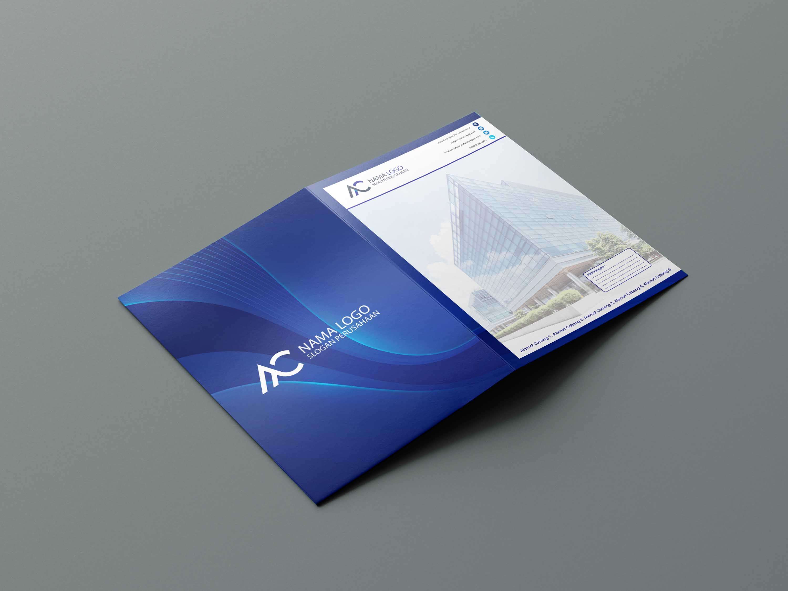 Map Biru Perusahaan Resmi Dengan Desain Elegan Sejuk - Front view