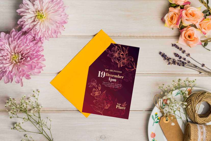 Elegant Floral Birthday Invitation Maroon - Image 2
