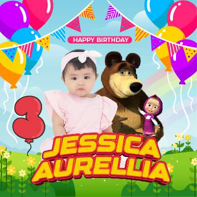 Baliho Hari Ulang Tahun Anak Masha and The Bear - Front view