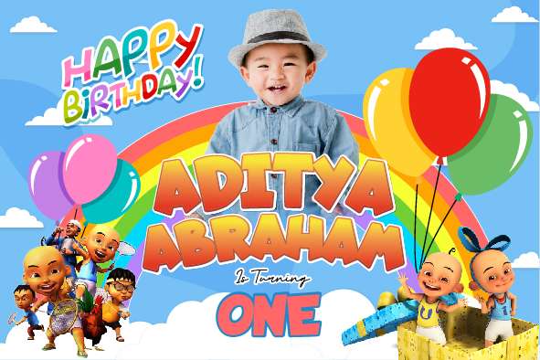 Baliho Hari Ulang Tahun Anak Upin Ipin - Front view