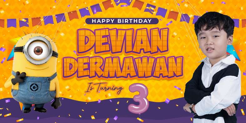Baliho Hari Ulang Tahun Anak Minions - Front view
