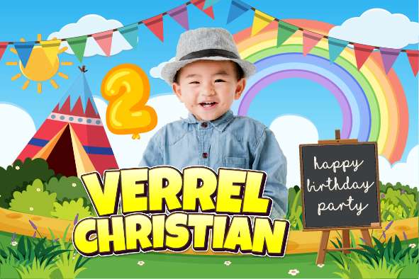 Baliho Hari Ulang Tahun Anak Upin Ipin - Front view
