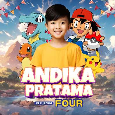 Baliho Hari Ulang Tahun Anak Pokemon - Front view