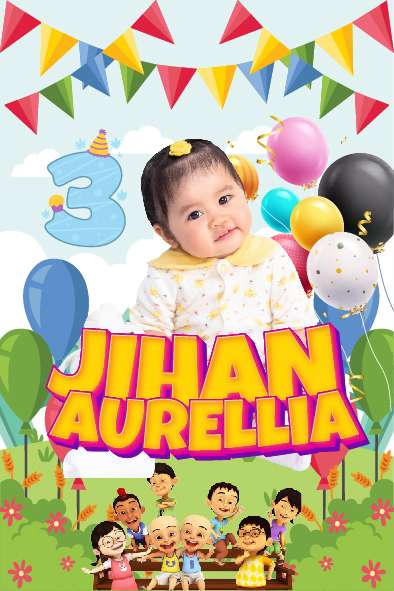 Baliho Hari Ulang Tahun Anak Upin Ipin - Front view