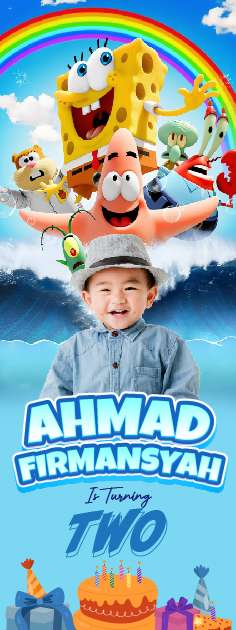 Standing Banner Hari Ulang Tahun Anak Spongebob - Front view