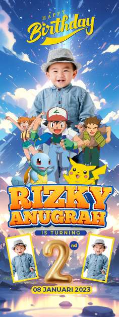 Standing Banner Hari Ulang Tahun Anak Pokemon - Front view