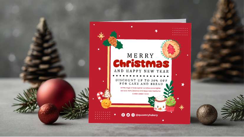 Kartu Natal dan Tahun Baru Persegi Merah - Image 1