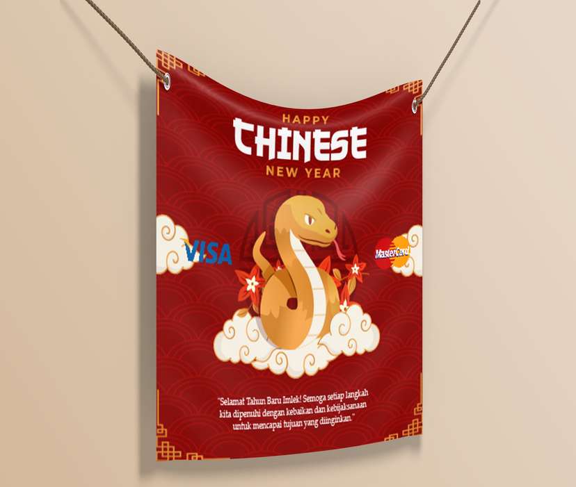 Layout Imlek, Chinese New Year, Baliho Imlek Merah Shio Ular - Image 1