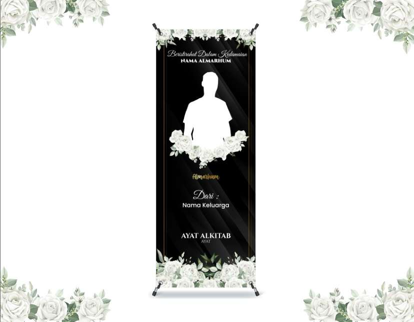 Banner Duka Tema Hitam dengan bunga mawar putih - Image 1