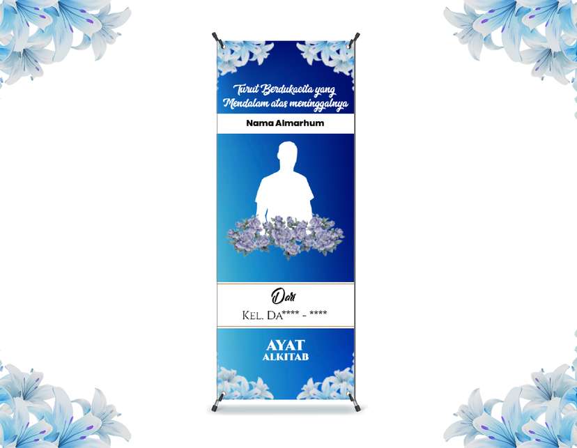 Banner Turut Berduka Cita Kristen dengan tema biru - Image 1