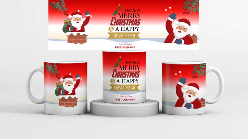 Mug Souvenir Hampers Natal 2024 dan Tahun Baru 2025 background merah - Image 1