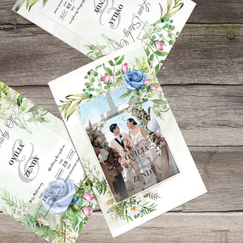 Undangan Wedding Nuansa Warna Biru dan Hijau - Image 1