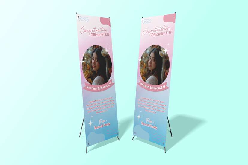 X Banner Wisuda Tema Warna Biru Pink - Image 1