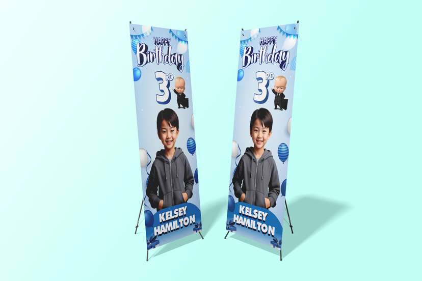 X Banner Ulang Tahun Bertema Baby Bos Latar  Biru - Image 1