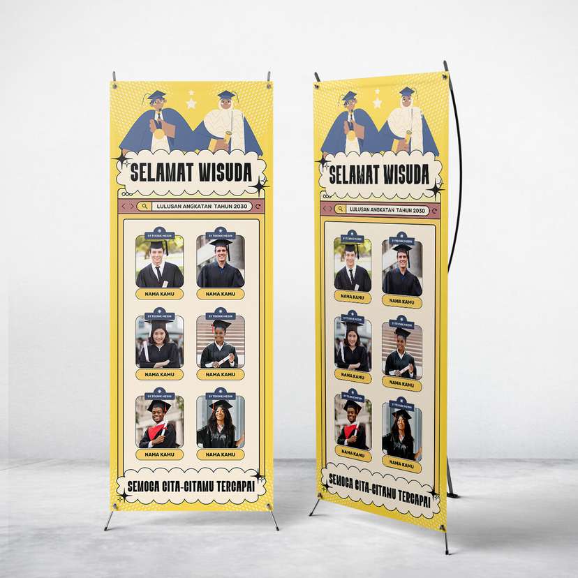 Standing Banner Wisuda/Sidang Skripsi Tema Biru Kuning - Image 1