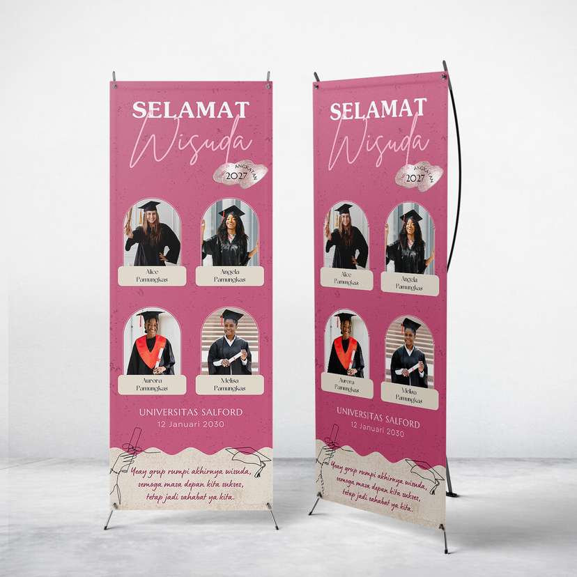 Standing Banner Wisuda/Sidang Skripsi Tema Pink Elegan - Image 1