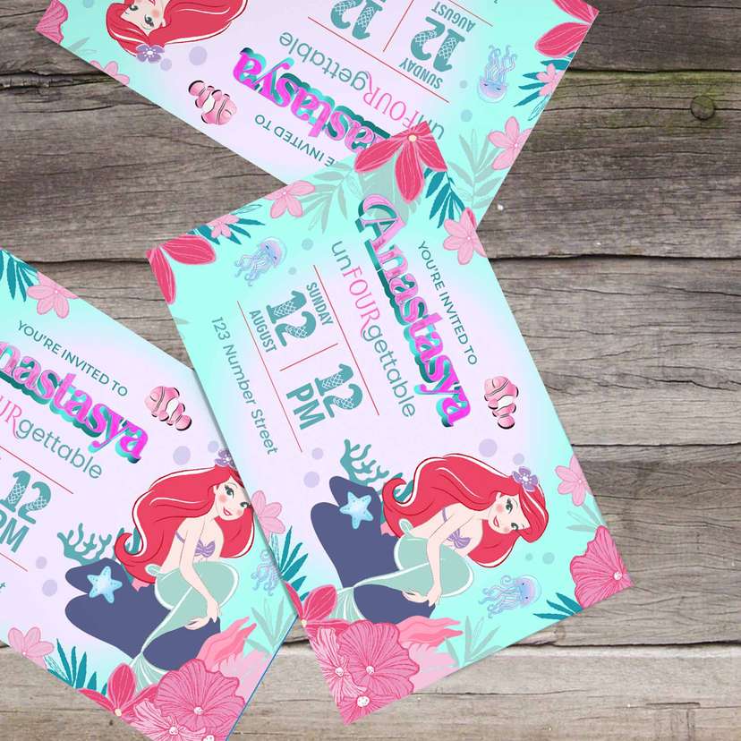 Undangan Ulang Tahun Tema Mermaid Ariel  - Image 1